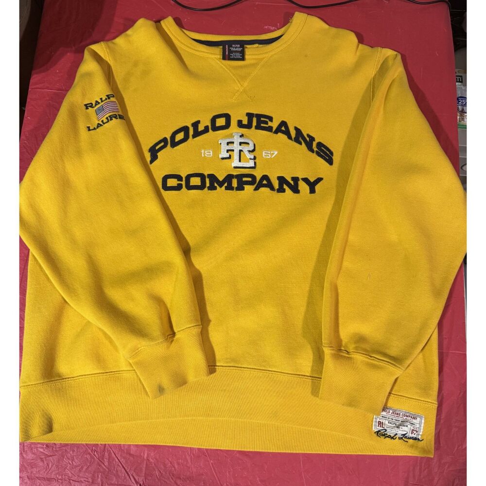 Vintage 90s Polo Jeans Co Ralph Lauren Yellow Crewneck Sweatshirt - Men's XL